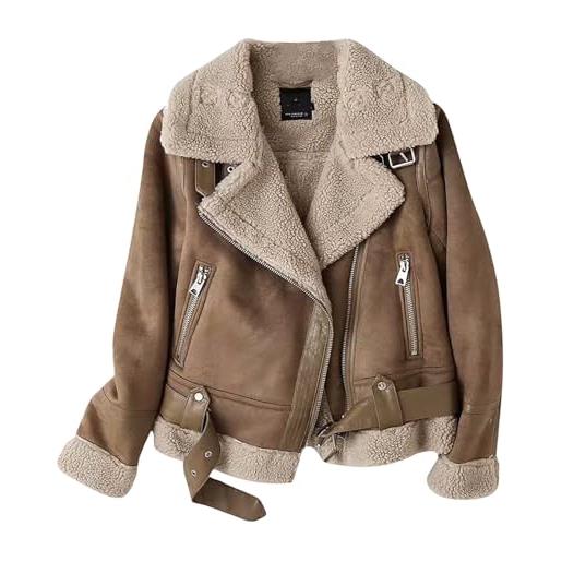 tinetill giacca da donna in pelle giacca in ecopelle giacca in pile caldo cappotto invernale giacca corta elegante giacca da motociclista cappotto manica lunga capispalla con tasche con zip