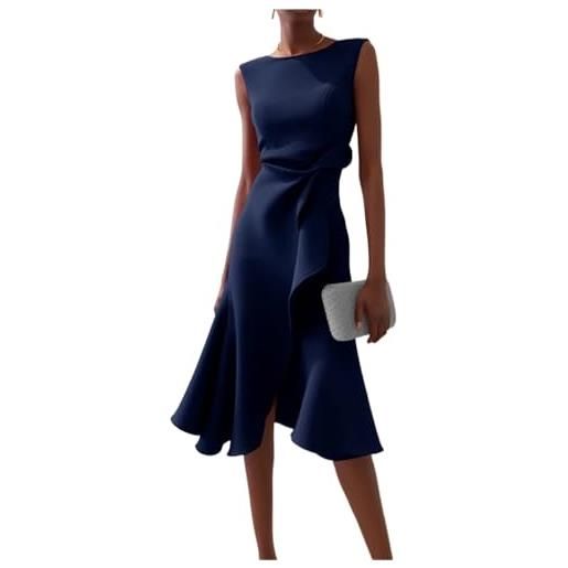 Juankrynord da donna girocollo senza maniche volant abito vita alta sottile a-line partito stile cocktail midi sexy senza maniche backless a-line set (blu navy, xxl)