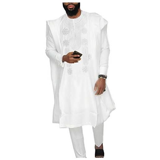 Caftano Mens Lunghi Abiti Musulmani Islamico Maxi Abito Caftano Abaya Abaya Abbigliamento Arabo Allentato Uomini Abiti Musulmani Abbigliamento Islamico Uomo, B bianco, S