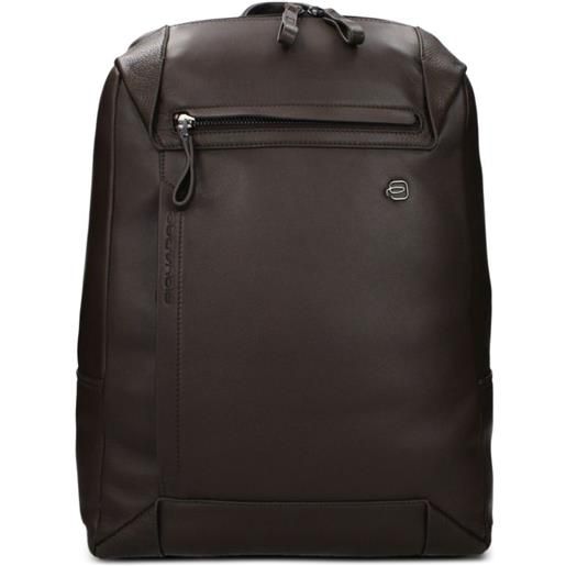 PIQUADRO zaino hall in pelle con placca logo - marrone