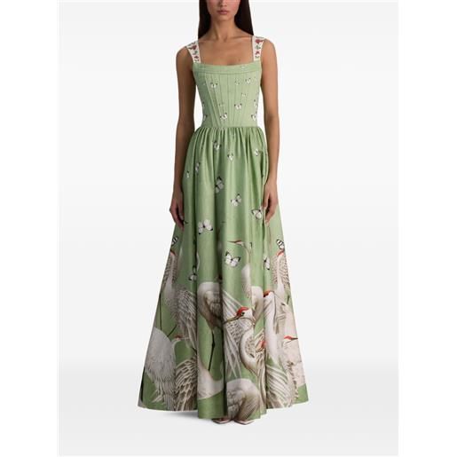 alice + olivia abito lungo ginevra con stampa - verde