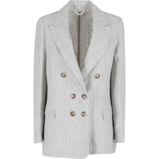 Kiltie pinstripe double-breasted blazer - grigio