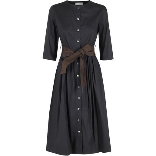 Kiltie belted button-front midi dress - nero