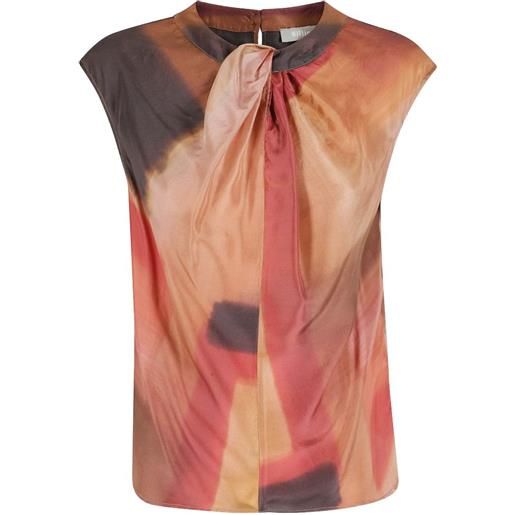 Kiltie abstract-print gathered blouse - marrone