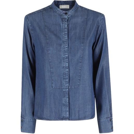 Kiltie band-collar denim shirt - blu