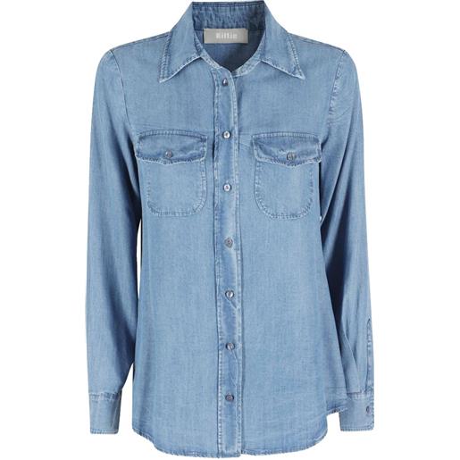 Kiltie flap-pocket denim shirt - blu
