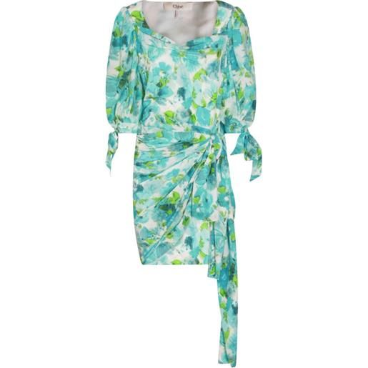 Chloé floral-print ruched midi dress - blu