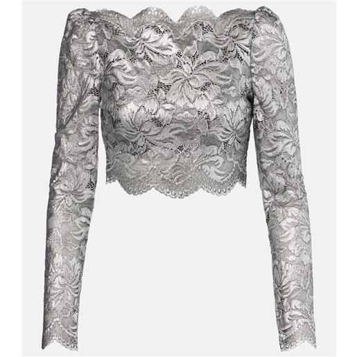 Rabanne top cropped in pizzo con stampa floreale