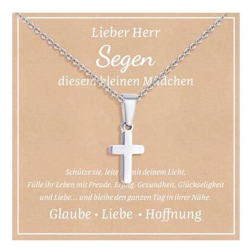 XUANPAI collana a forma di croce per figlio, figlia, ciondolo a forma di croce per bambini, in acciaio inox, argento, oro, regalo di compleanno per ragazzi e ragazze, 40cm, acciaio inossidabile