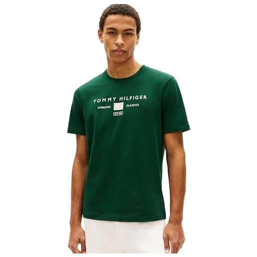 Tommy Hilfiger uomo t-shirt maniche corte brand love mono stack in cotone, nero (black), m