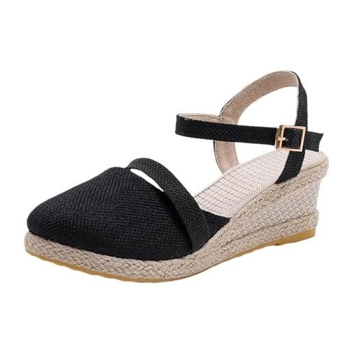 Sandali Con Zeppa Donna – Leggeri, Morbidi, Antiscivolo, Con Supporto Dell'Arco, Colore Nero