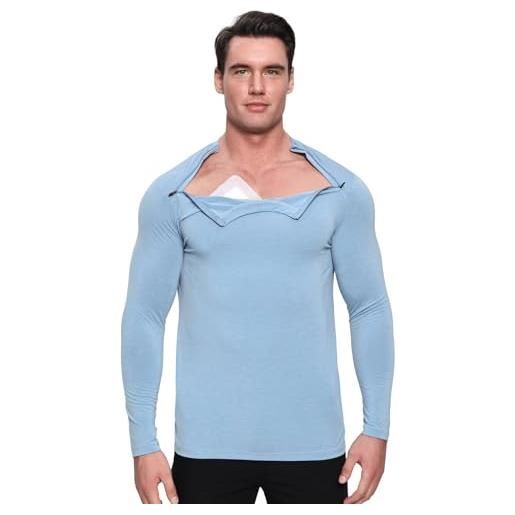 Landofgenie maglietta sportiva uomo a manica lunga post-intervento spalla con doppia cerniera, t-shirt activewear funzionale
