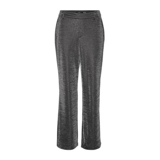VERO MODA vmshali mw straight shiny pant pantaloni in tessuto, black/detail: silver lurex, 40w x 32l donna