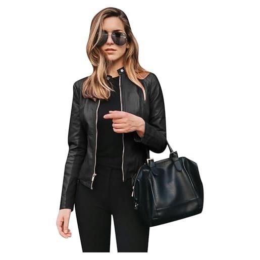 BOFETA donne vintage aperto davanti cardigan pu causale zipper giacca motociclista sottile corto cappotti nero 4xl