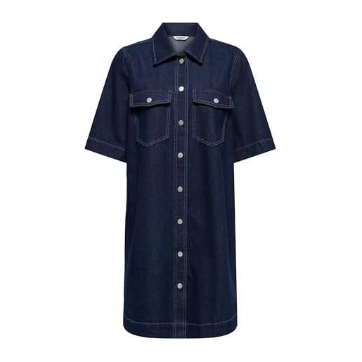 ONLY onlbelle s/s button dress dnm gua noos abito corto in denim con tasche sul petto, blu jeans scuro, m donna