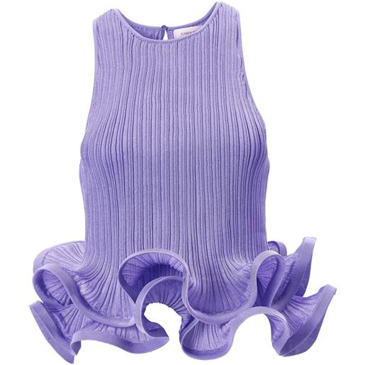 Carolina Herrera top smanicato con ruches - viola