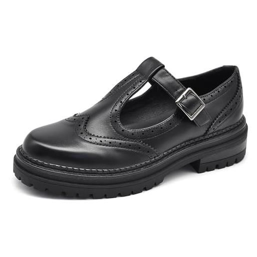 IF scarpe mary jane donna con cinturino, scarpe oxford stile inglese, suola carrarmato chunky, eleganti casual ga011 nero n. 40