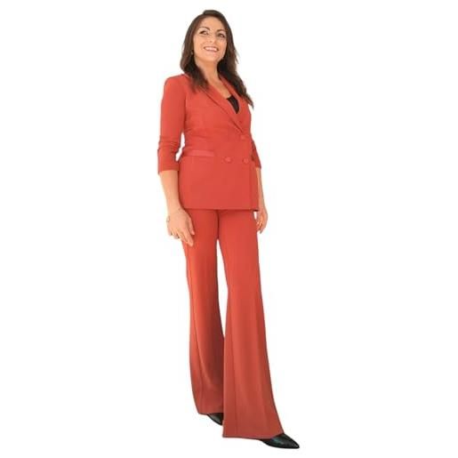 Imperial tailleur monocolour giacca doppiopetto e pantaloni flare colore zucca taglia xs