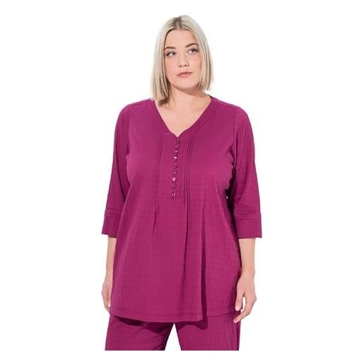 Ulla Popken tunica con increspatura a bolle, scollo a cuore e maniche a 3/4 rosso borgogna 50+ 797450820-50+