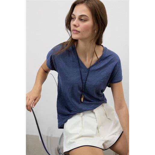 Intimissimi maglia manica corta con scollo a v in lino the pure linen blu