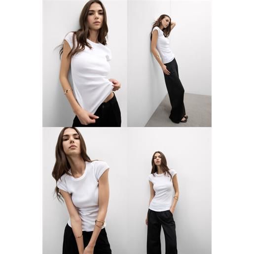Intimissimi maglia manica corta in cotone superior a costine bianco