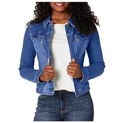 Cocila giacca di jeans donna, corta leggera giubbotto denim tinta unita casual curvy con bottoni jacket outwear giubbino jeans elasticizzato con tasche autunno primavera