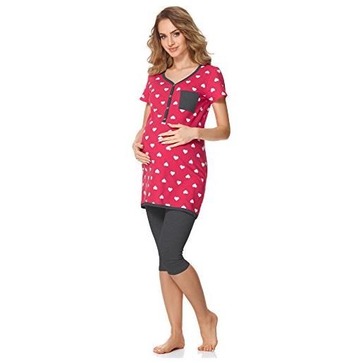 Bellivalini pigiama premaman con funzione allattamento blv50-126 (rosa cuori/grafite, xl)