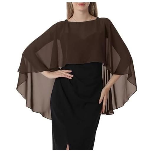 WLLDDDIU mantella da donna in chiffon, leggera, fluida e trasparente, elegante, estiva, per matrimoni, balli, serate formali, eventi, marrone l