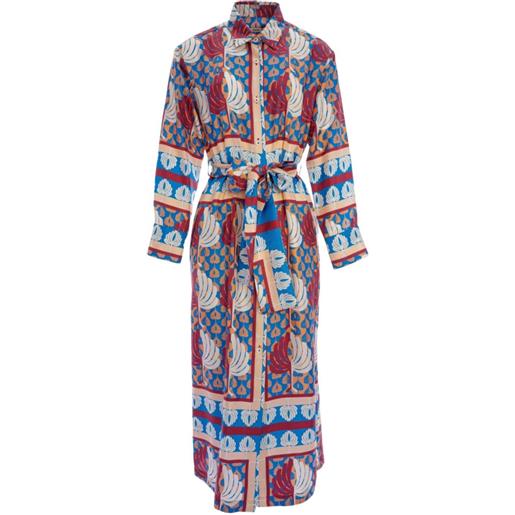 Odeeh graphic-print belted shirt midi dress - blu