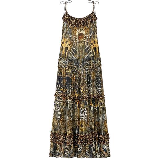 Camilla crystal-embellished tiered midi dress - marrone