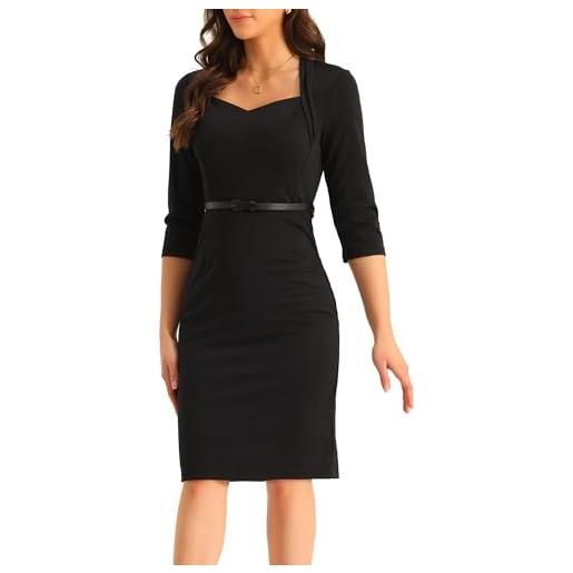 Allegra K abito da ufficio da lavoro per abito tubino da donna con maniche a 3/4 e collo a cuore con cintura. Verde scuro s