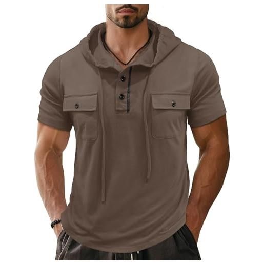 APAELEA maglia con cappuccio uomo a manica corta sport fitness pullover pulsante muscle fit felpa estiva, grigio, xxl