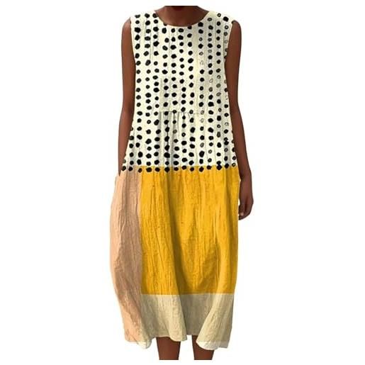 Generico abito lungo estivo donna in lino e cotone mussola, vestito ampio e leggero senza maniche, abito da spiaggia traspirante con stampa floreale vintage, casual boho elegante (13, xxl)