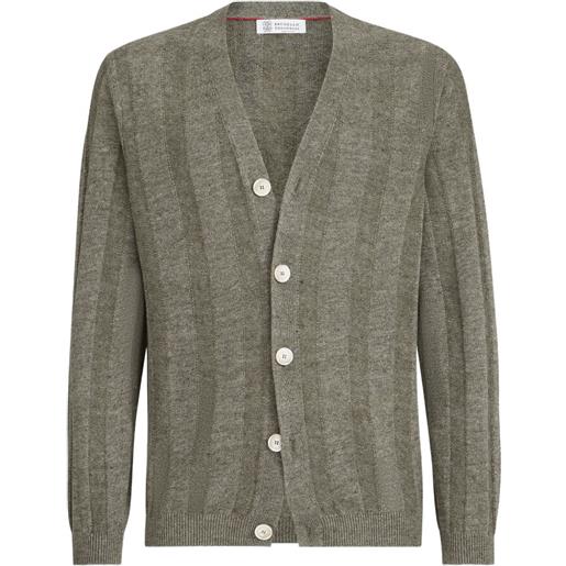 Brunello Cucinelli cardigan a coste in lino e cotone - verde