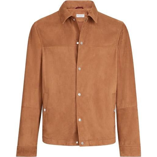 Brunello Cucinelli giacca in pelle scamosciata - marrone