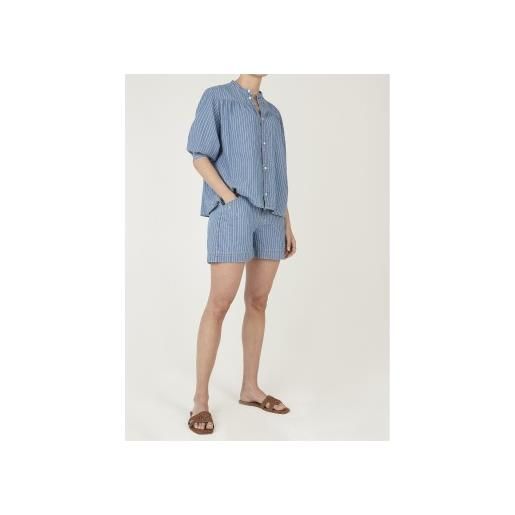 Pepe Jeans per donna. Pl8000039 pantaloncini blu a righe, comodi e rilassati [3319018], casual, cotone