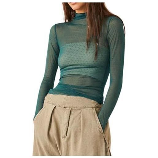 Avidlove Top in maglia di pizzo per donne a maniche lunghe girocollo floreale pizzo top, bianco, S
