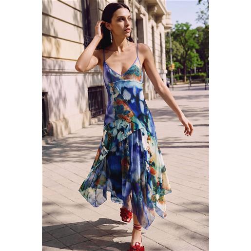Desigual, vestito asimmetrico stampato, donna, blu, l