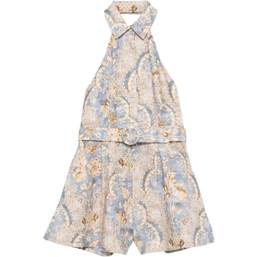 ZIMMERMANN tuta corta a fiori daylight con cintura - blu