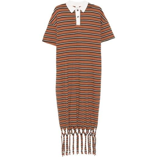Nanushka farid fringed striped midi dress - marrone
