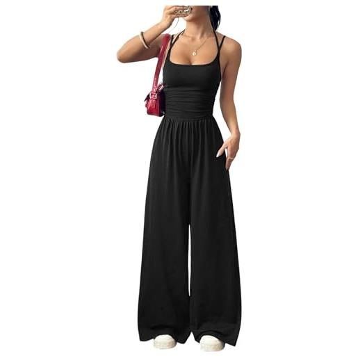 LIAMERHE tuta intera donna elegante salopette estiva sexy schiena scoperta pantaloni larghi vita alta tutine lunga casual monopezzo jumpsuit playsuit per cerimonia party spiaggia mare moda bordeaux l
