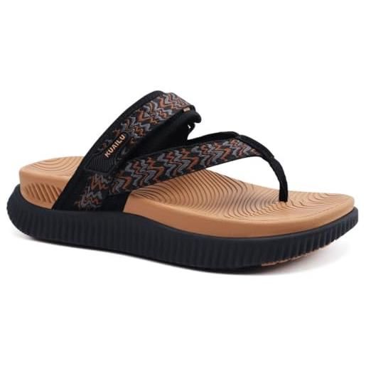 KuaiLu flip flops ortotiche da donna atletico spessore cuscino yoga mat comode sandali piedi con plantar fasciitis supporto per l'arco estive all'aperto regolabile slip on slides, nero cachi eu40