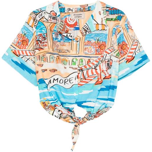 alessandro enriquez camicia a maniche corte con stampa - blu