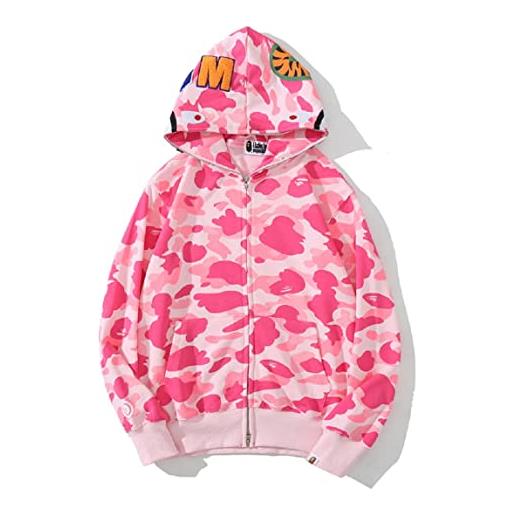 Yumenam uomo felpa con cappuccio stampa testa di squalo cerniera giacca con cappuccio cardigan manica lunga hip hop tops sweatshirt camouflage cappotto con cappuccio