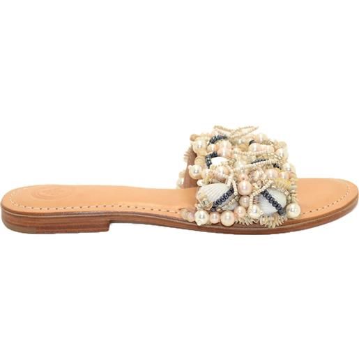 BALI BALI ciabatta bigshell blue in pelle con applicazioni di conchiglie e perline