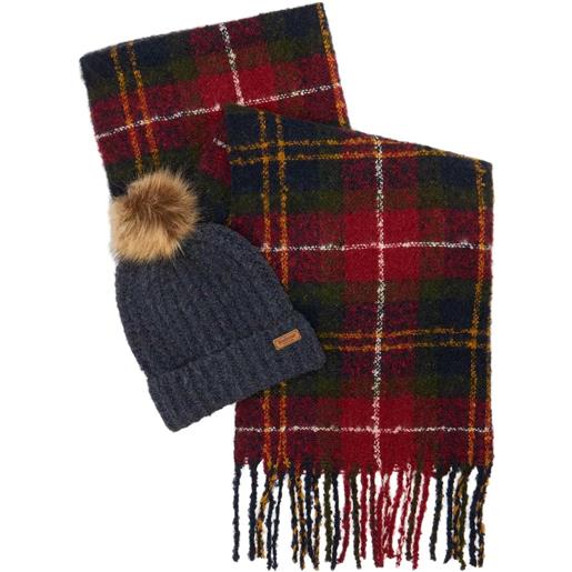 BARBOUR saltburn beanie and tartan scarf set winterberr