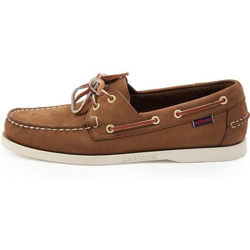 Sebago docksides portland nubuck mocassini da barca dark brown yellow