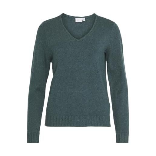 Vila maglione da donna viril l/s con scollo a v, ponderosa pine/dettaglio: melange scuro, xl
