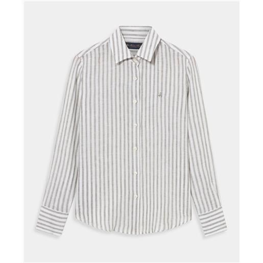Brooks Brothers camicia relaxed fit in lino a righe design uomo verde