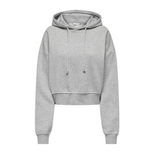 ONLY felpa con cappuccio da donna onlsweat life l/s swt cropped, chiaro grigio melange, xs